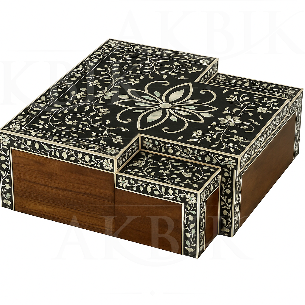 Coffee Table – Handcrafted Floral Art inlaid with mother of pearl on Solid Finish