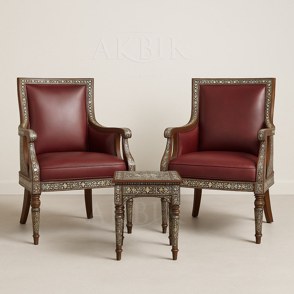 Gracienne – British Colonial-Style Host Armchairs \u0026 Side Table inlaid –  Akbik Furniture \u0026 Design, image size:1024x1024