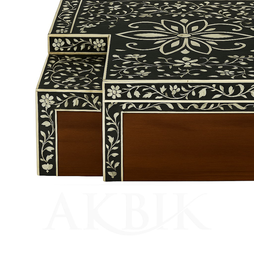 Coffee Table – Handcrafted Floral Art inlaid with mother of pearl on Solid Finish