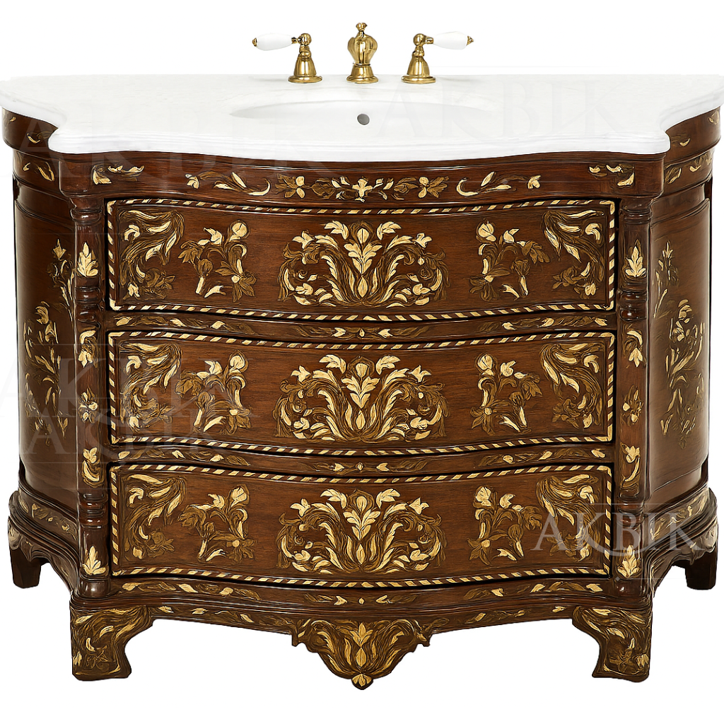 Gardenia Vanity – Floral Embrace Bathroom Vanity with Mother of Pearl ...
