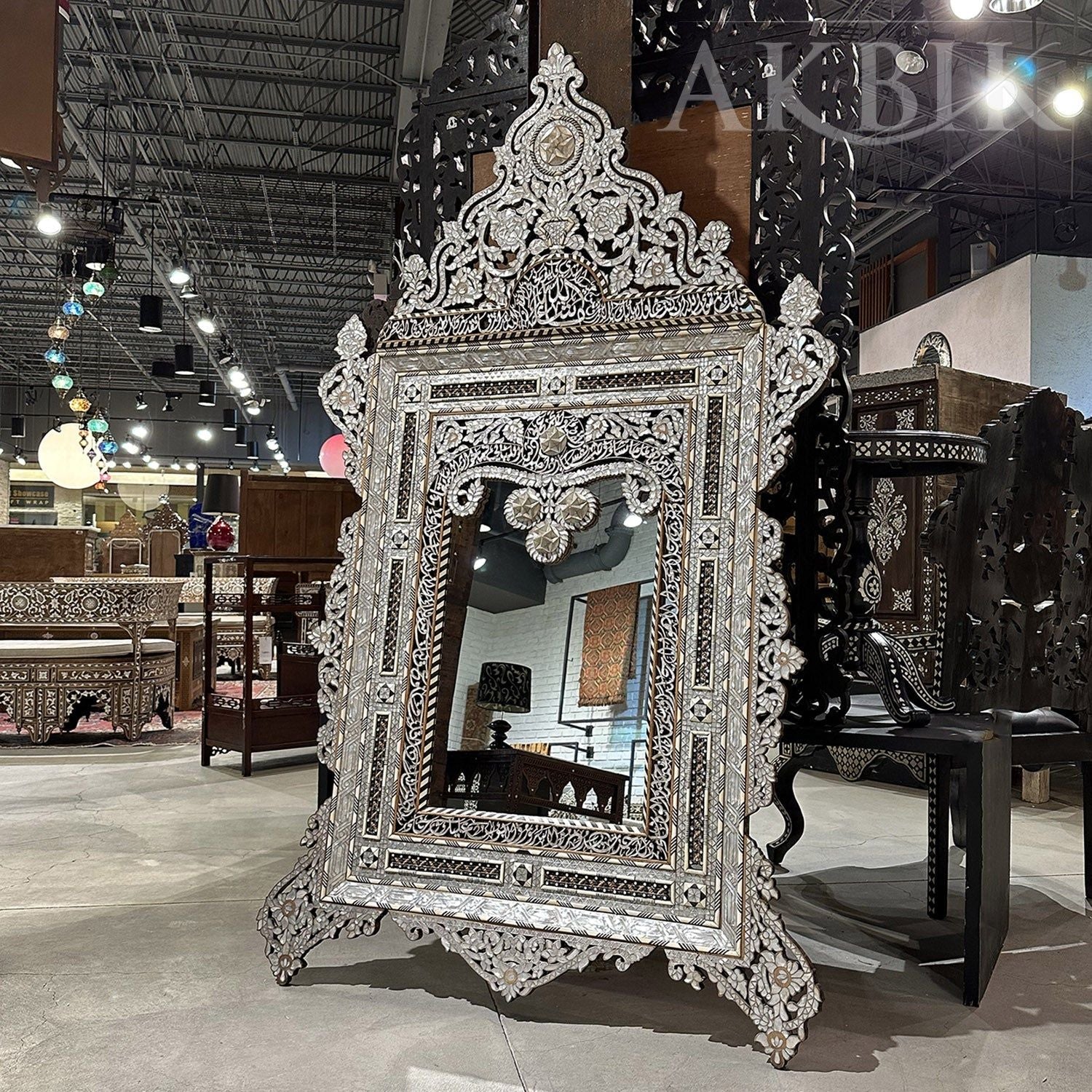 Art of Caligraphy Mother of Pearl Mirror - AKBIK Furniture & Design