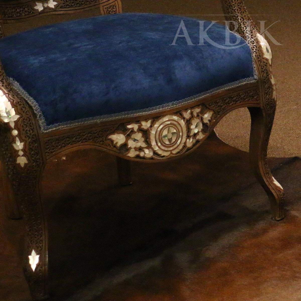 Gold Louis XV Blue Velvet Arm Chair