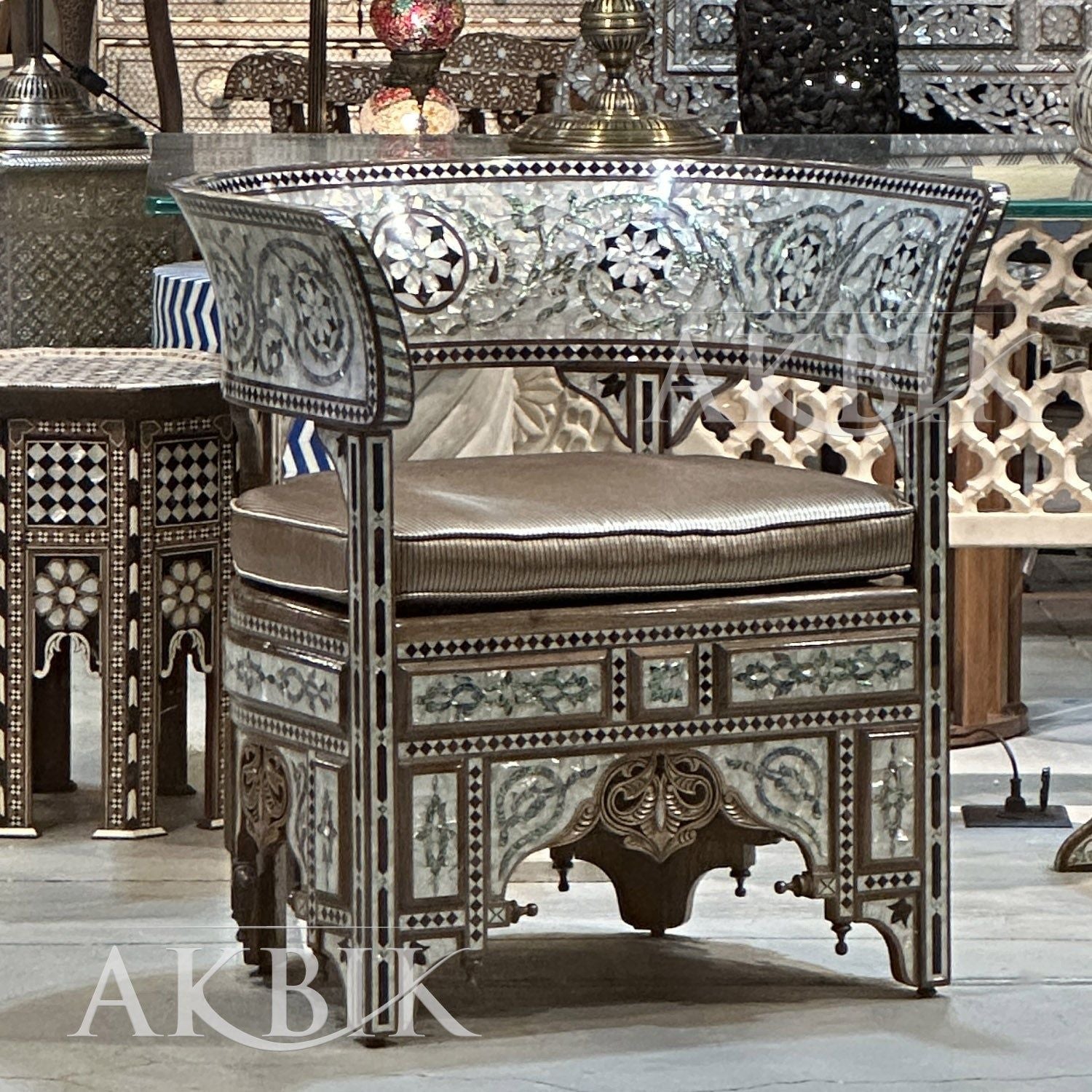 Crystalline mother of pearl and abalone chair - AKBIK Furniture & Design