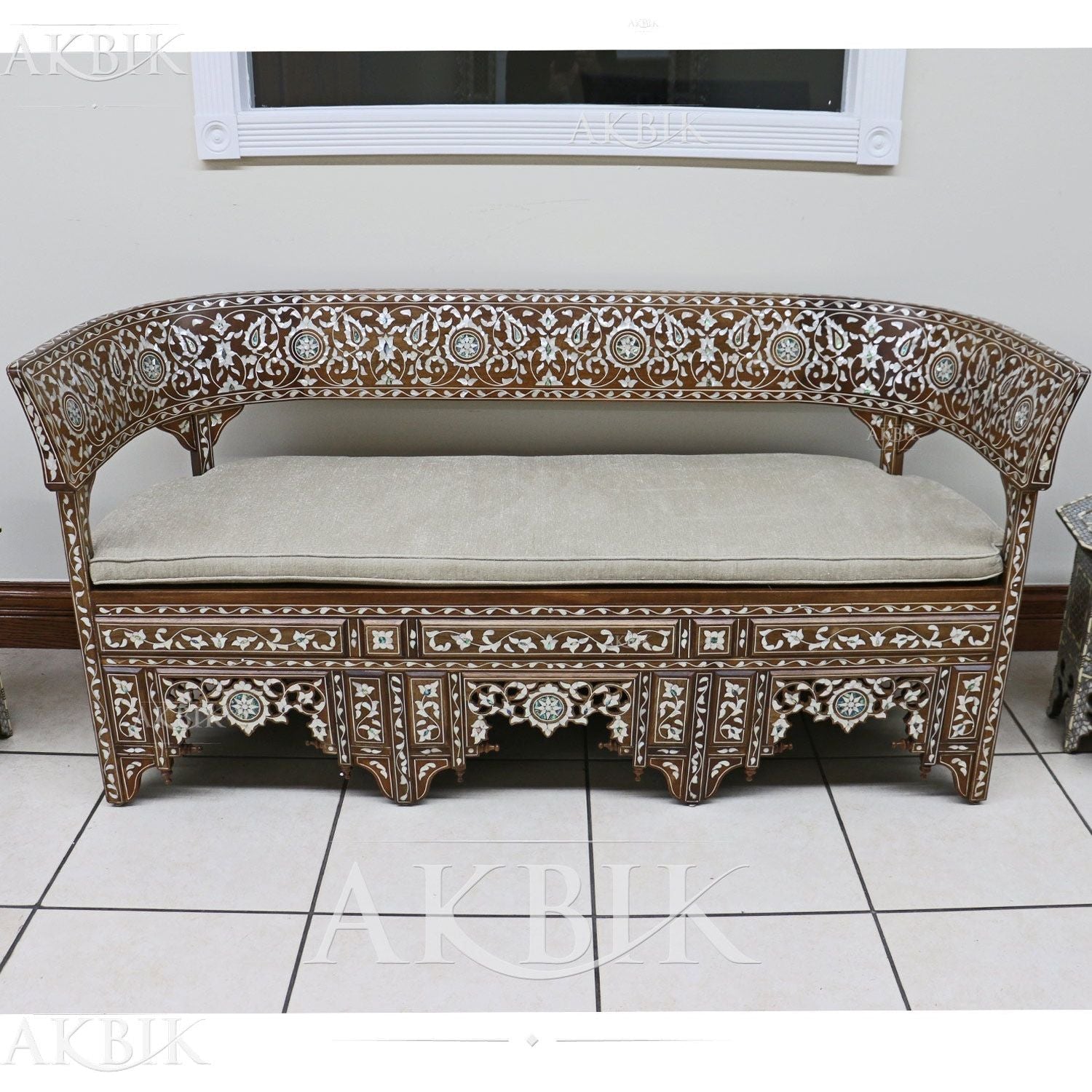 Garden of Pearls - Sofa Inlaid with Mother of Pearl on Walnut by Akbik Furniture & Design