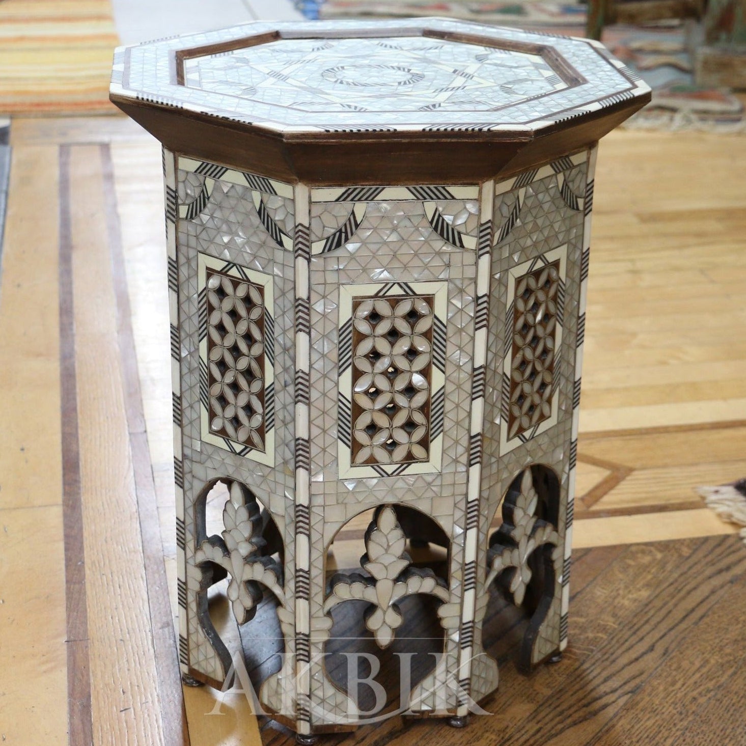 Mother of pearl side table octagon shape Levantine design by Akbik Furniture & Design