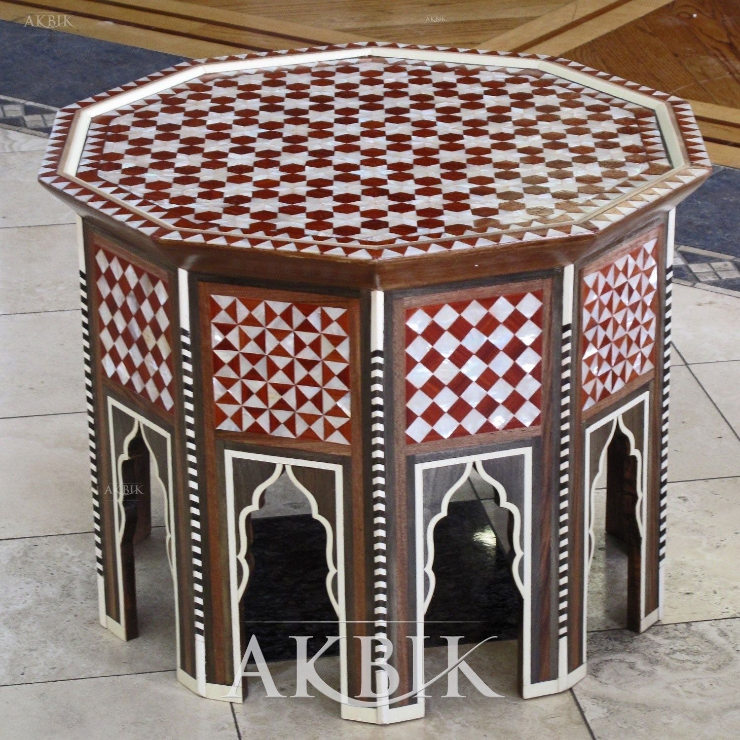MOROCCAN STARS STYLE PALACE SIZE SIDE TABLE - INLAID WITH MOTHER OF PEARL AND ROSE WOOD BY AKBIK Furniture & Design