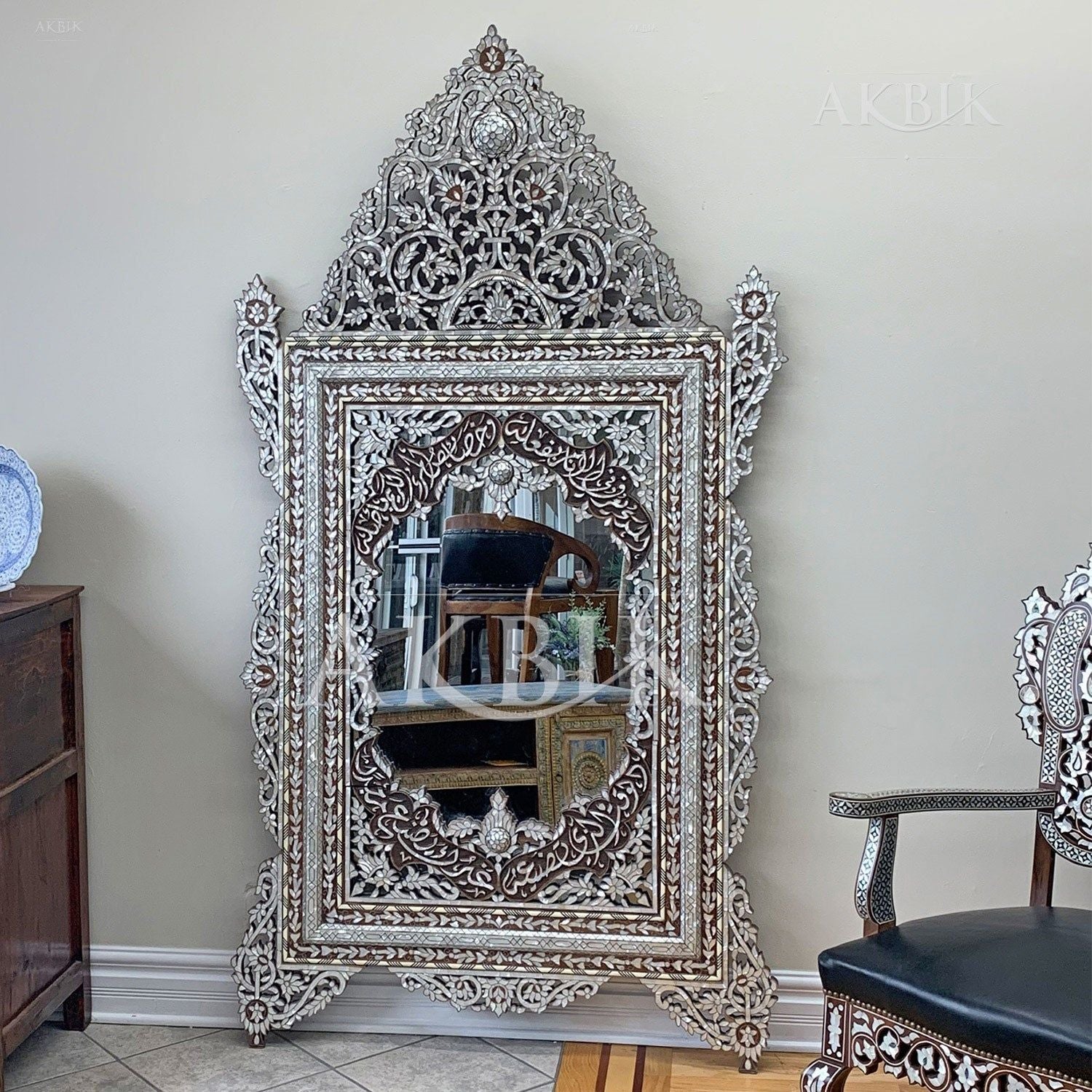 MOTHER OF PEARL INTRICATE MIRROR - AKBIK Furniture & Design