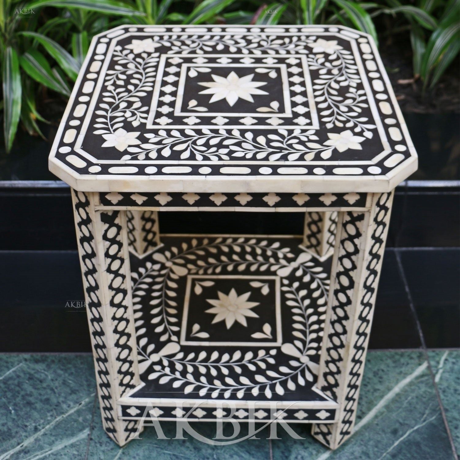 NORTH STAR SIDE TABLE BONE INLAY- AKBIK Furniture & Design