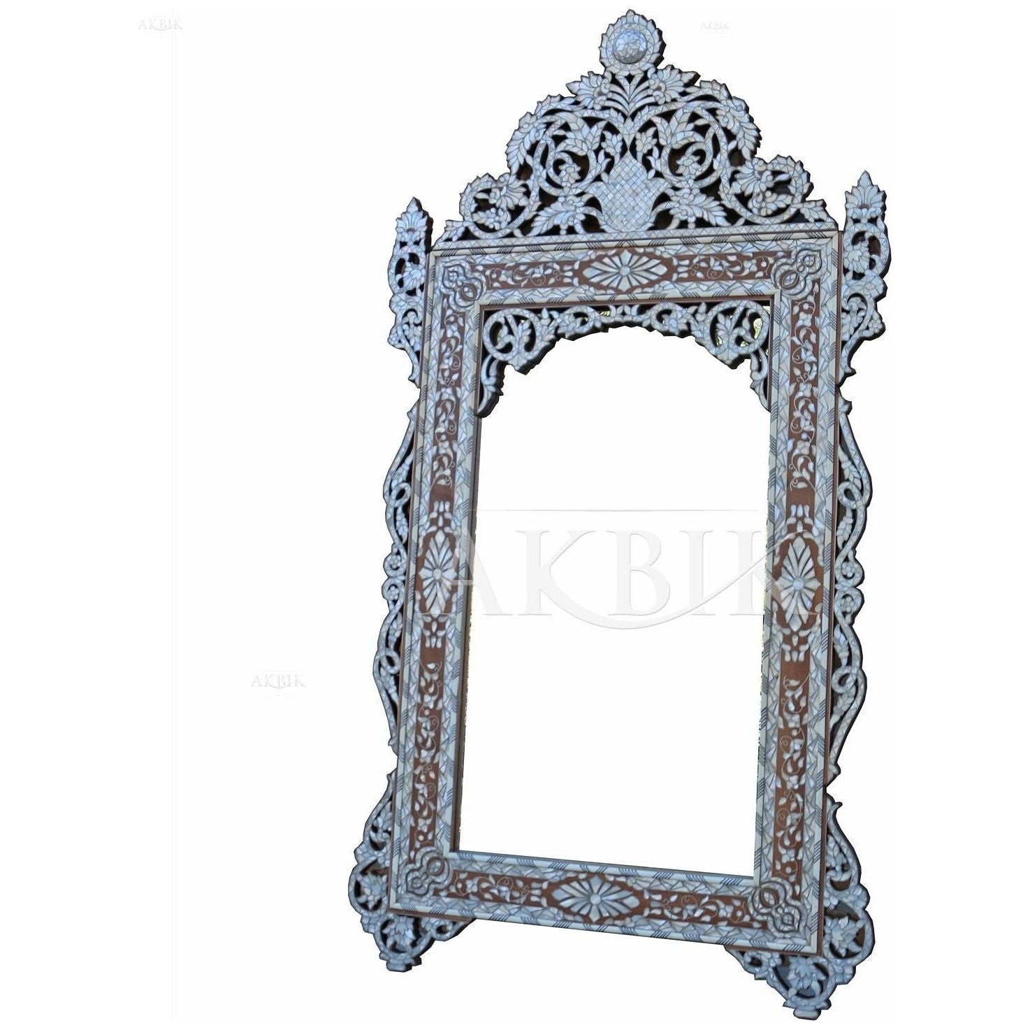 Nymphs’ Dream: Sculptural Mirror with Mother-of-Pearl Inlay in Ornate Floral Motifs - AKBIK Furniture & Design