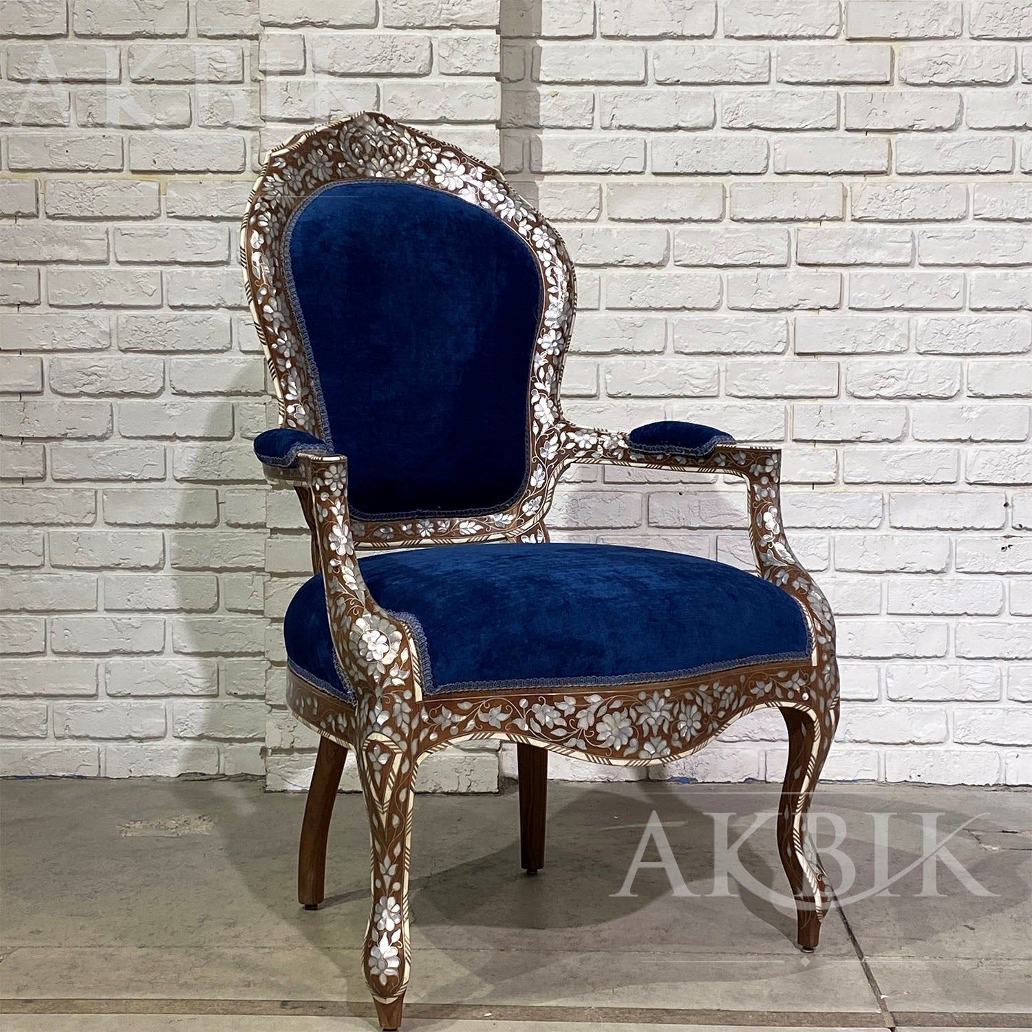 Hand-carved Armchair with Mother-of-Pearl Inlay – Luxury Design