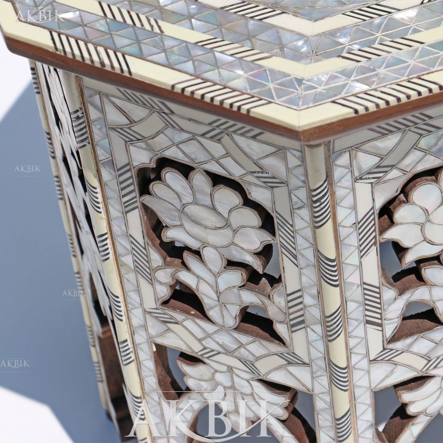 Side table inlaid with mother of pearl by Akbik Furniture & Design