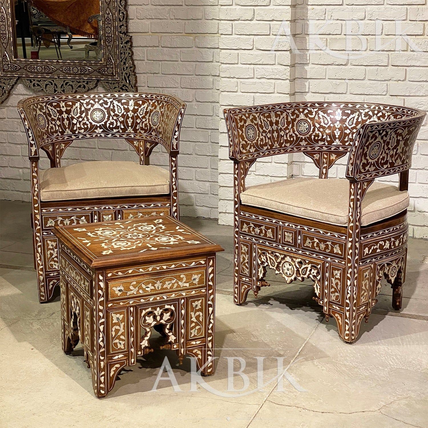 SET OF TWO CHAIRS & A SIDE TABLE - AKBIK Furniture & Design