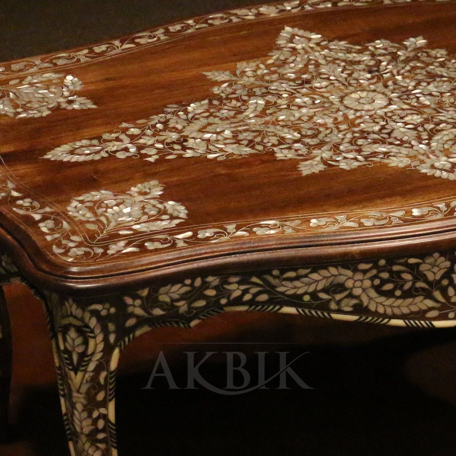 Coffee table handcrafted with mother of epearl inlay on solid walnut b Akbik Furniture & Desgin