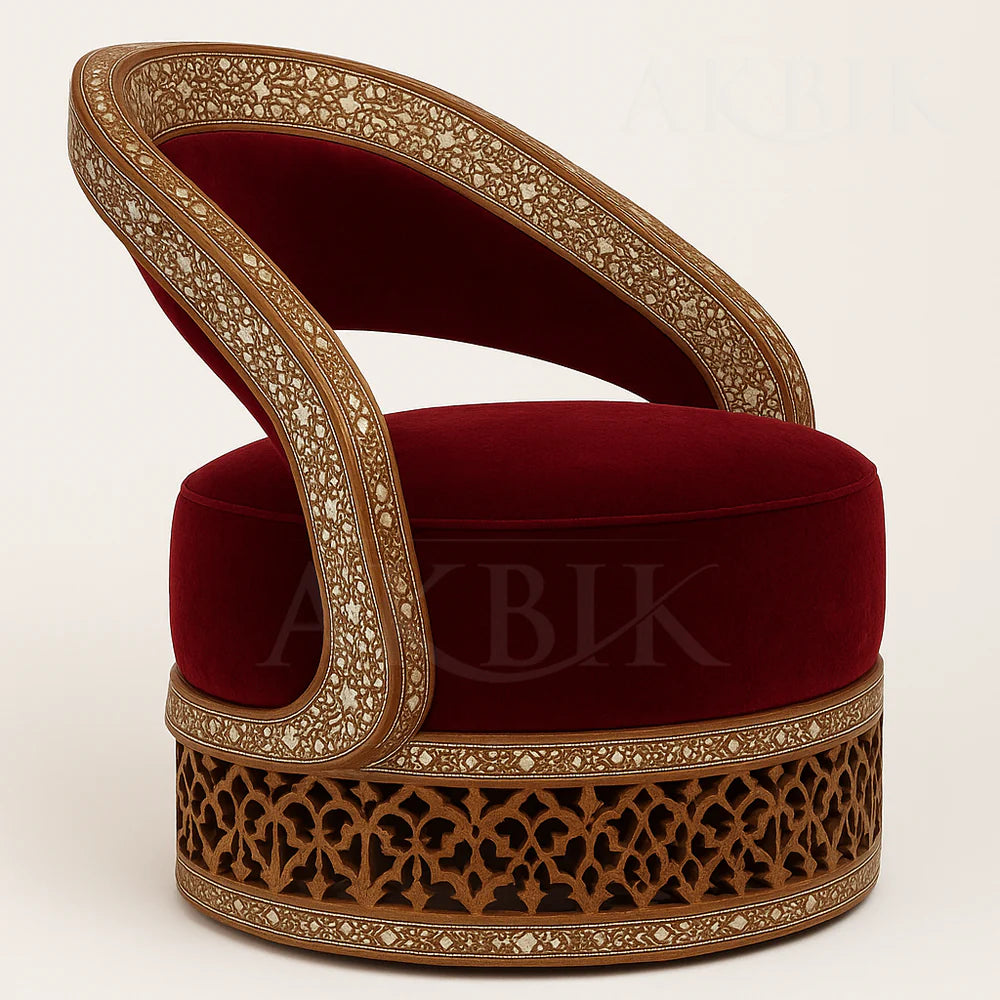 Vedra - Custom Modern Armchair with Syrian Inlay & Carved Walnut Frame