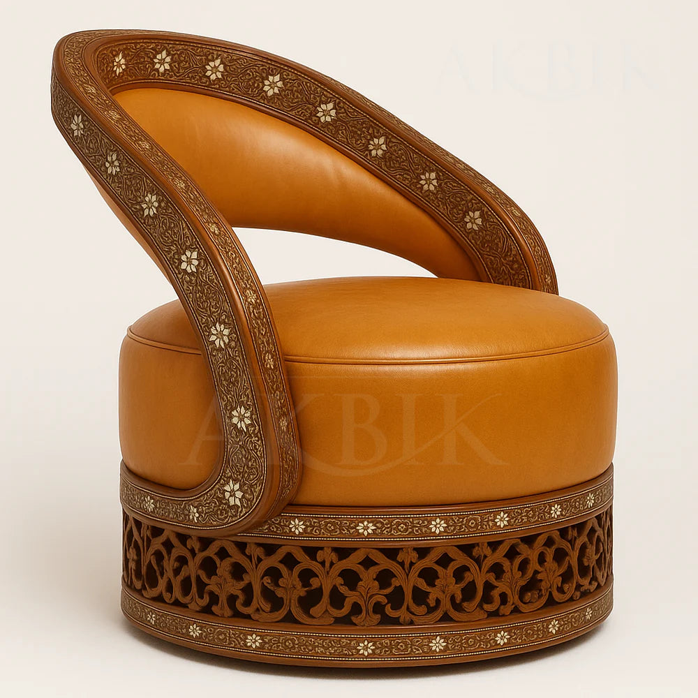 Vedra - Custom Modern Armchair with Syrian Inlay & Carved Walnut Frame