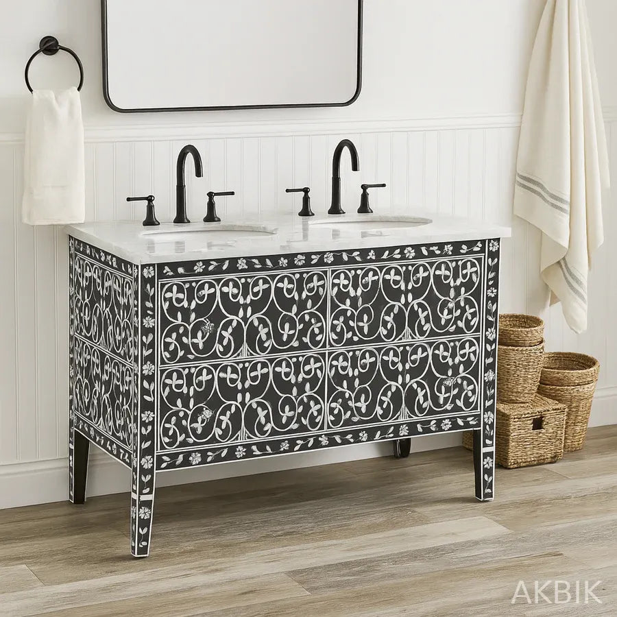 Vineyard Oasis Mother of Pearl Bathroom Vanity - Handcrafted on solid wood