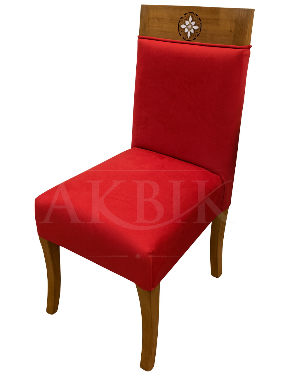 Red chair with wooden backrest on a white background
