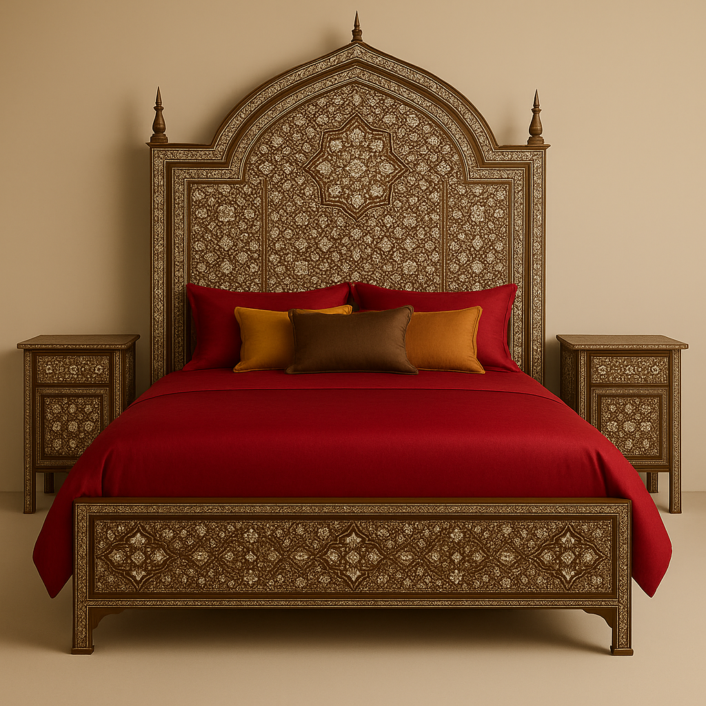 Artova I Custom Moroccan-Inspired Bed with Alhambra-Style Mother-of-Pearl Inlay