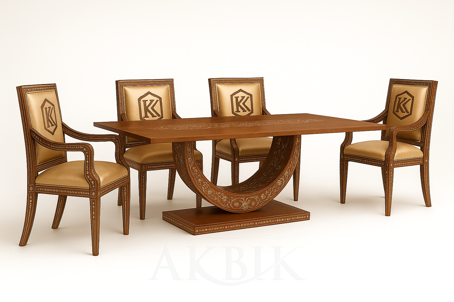 Crescenta – Syro-Moroccan Inspired Walnut Dining Table with Mother-of-Pearl Inlay