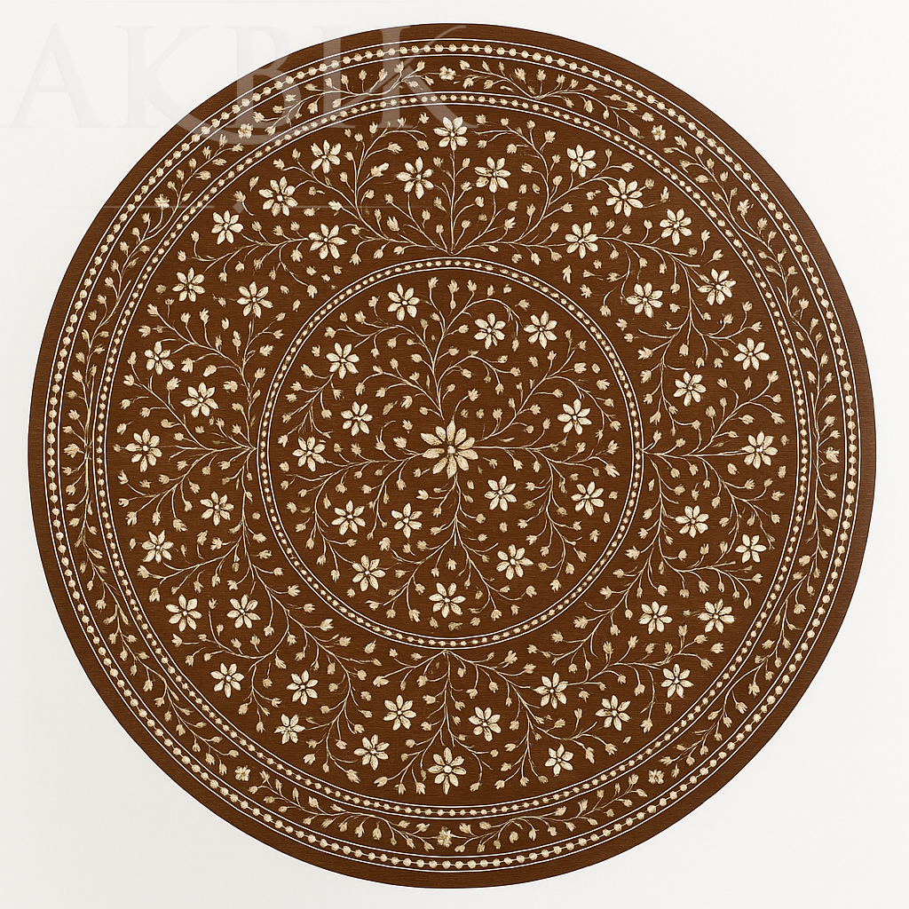 Majestic Round Dining Table – Solid Walnut with Customizable Mother-of-Pearl Inlay