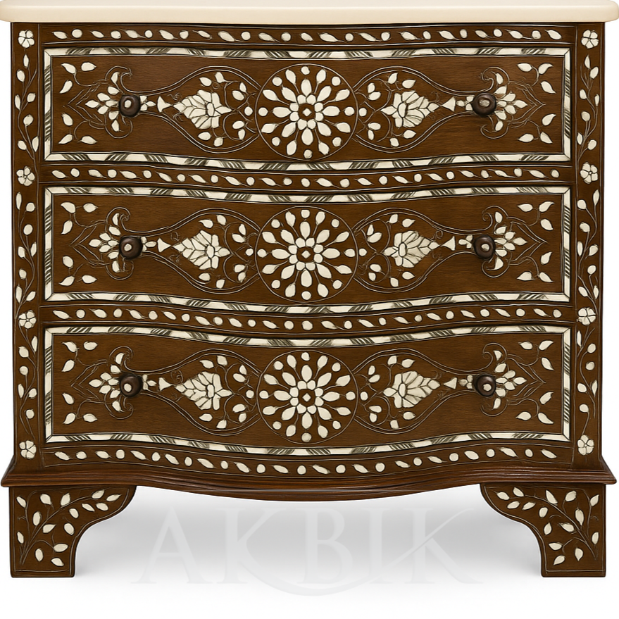 ecorative bathroom vanity with marble countertop and intricate designs.