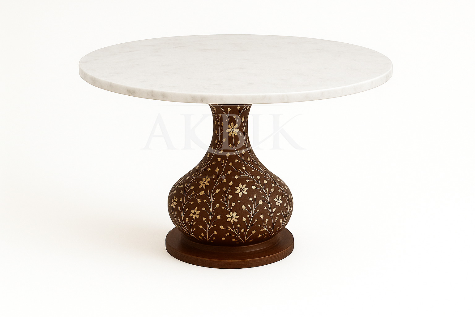 Majestic Round Dining Table – Solid Walnut with Customizable Mother-of-Pearl Inlay