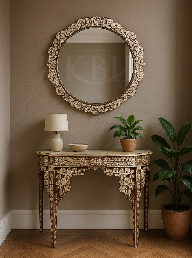Mother of pearl inlaid decorative console table and mirror by Akbik Furniture & Design 