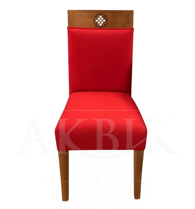 Red chair with wooden backrest and legs on a white background