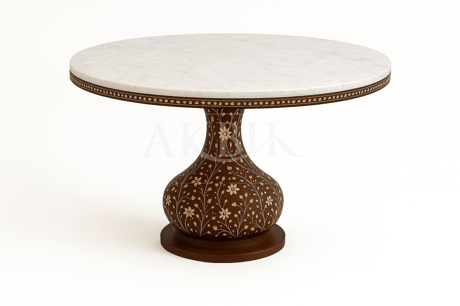 Majestic Round Dining Table – Solid Walnut with Customizable Mother-of-Pearl Inlay