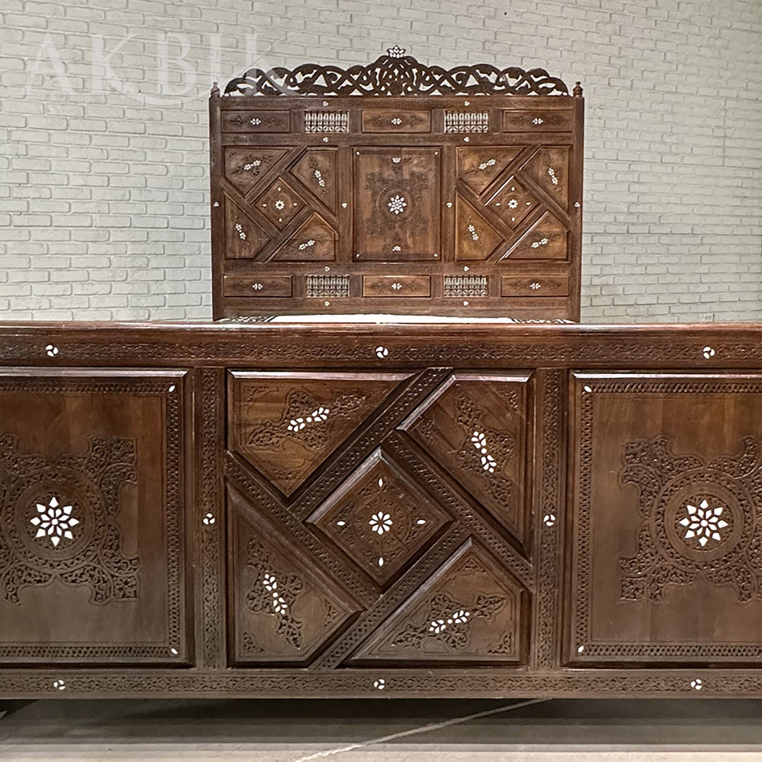 “Documentary of Love” – Hand-Carved Syrian Walnut Bed Inlaid with Mother of Pearl