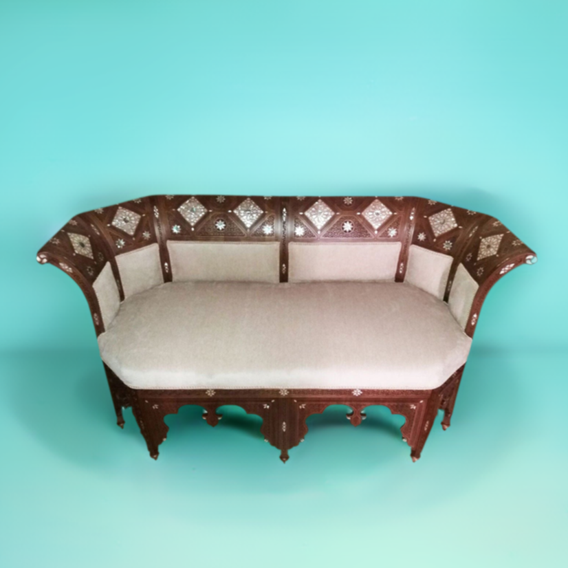 "Glistening Seashell" Mother of Pearl & Abalone Inlaid Sofa