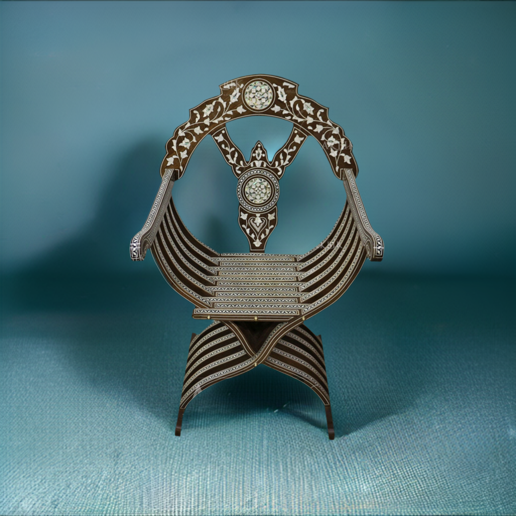 "Glistening Seashell" Mother of Pearl & Abalone Inlaid Chair