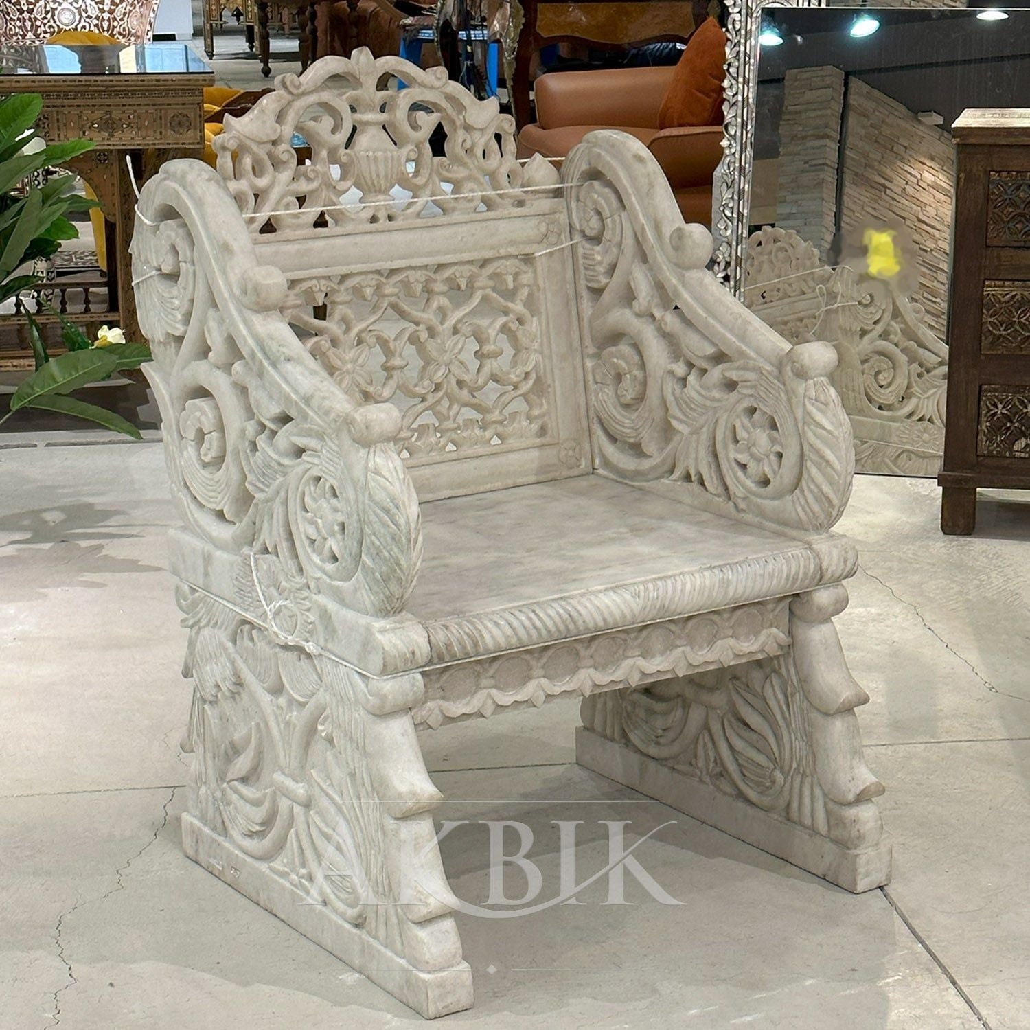 Carved Mediterranean Marble Patio Chair