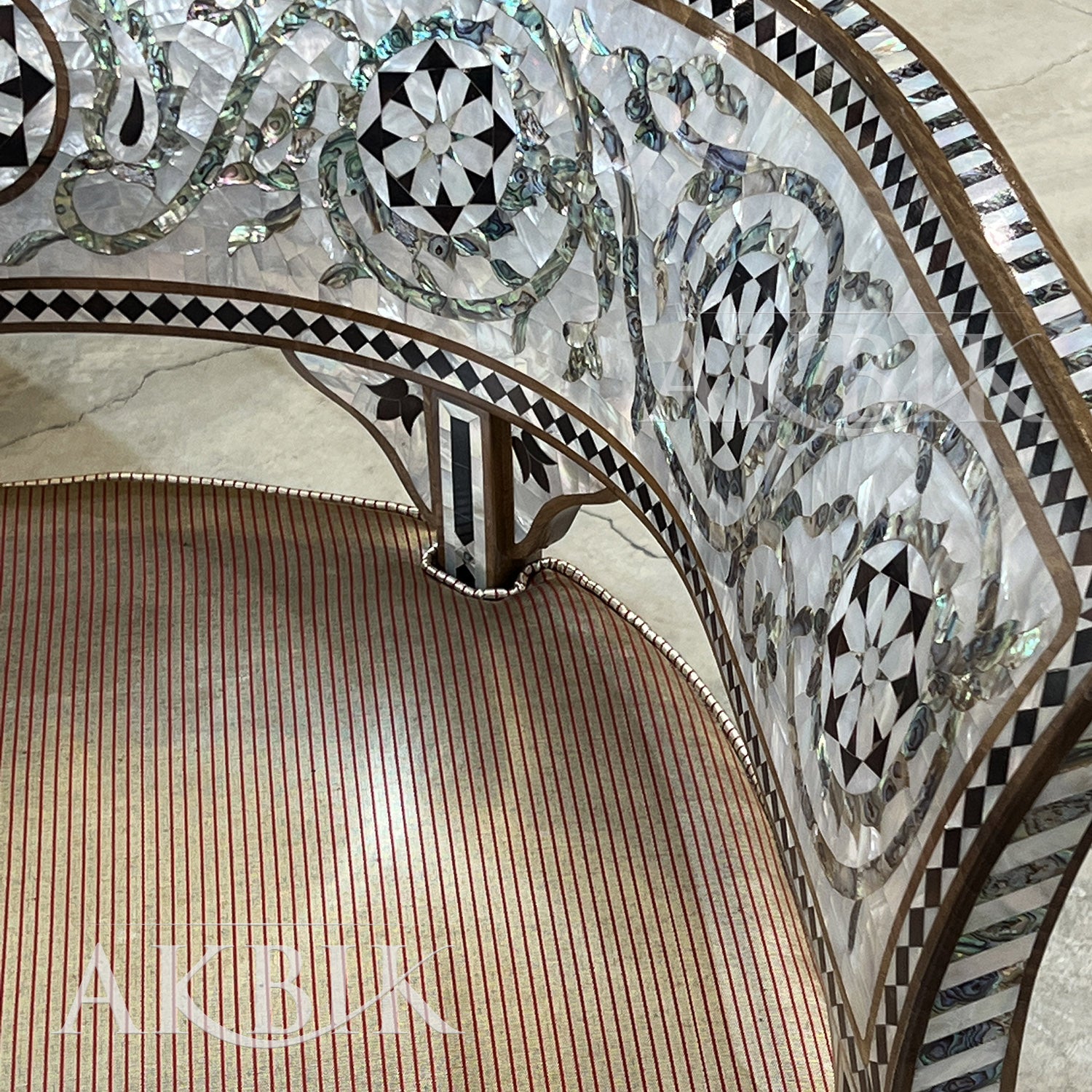 Handcrafted Syrian Mother-of-Pearl Inlaid Barrel Back Chair