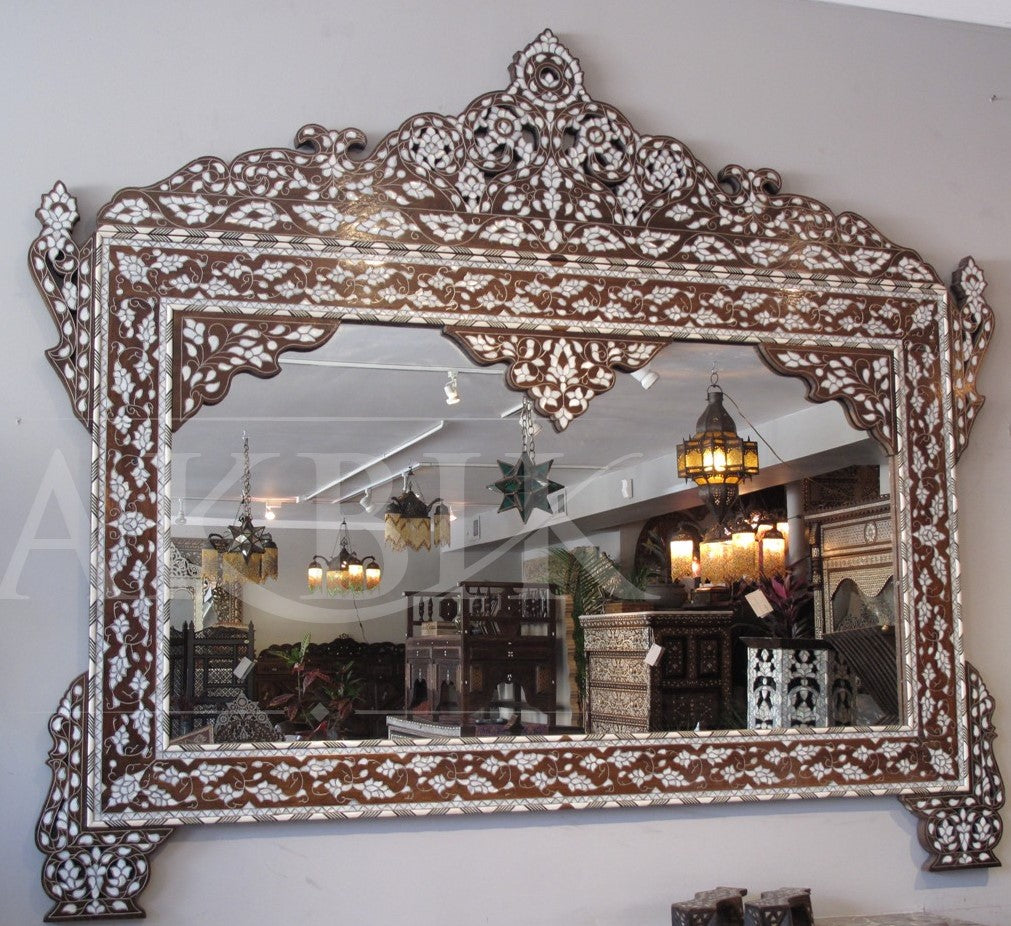 Levantine Landscape Mirror – Handcrafted Mother-of-Pearl Inlay on Solid Walnut