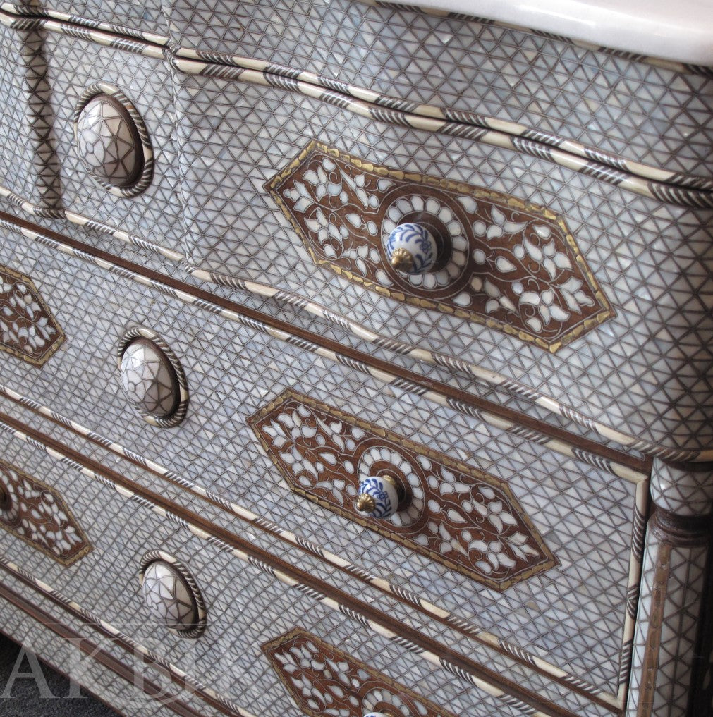 Shell & Vine Mother of Pearl Syrian Chest of Drawers – Custom Bathroom Vanity Option