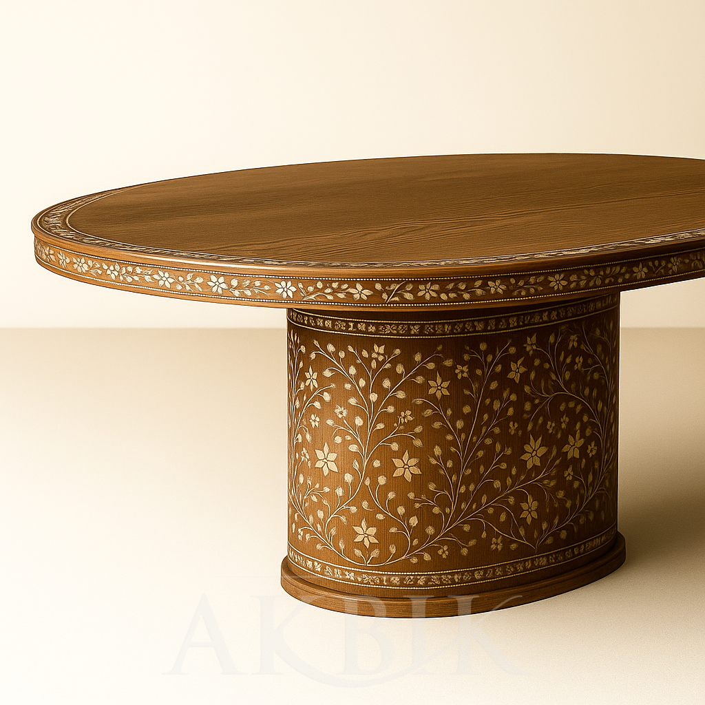 Ebonia – Oval Ebonized Walnut Dining Table with Mother-of-Pearl Inlay | Custom Sizes Available
