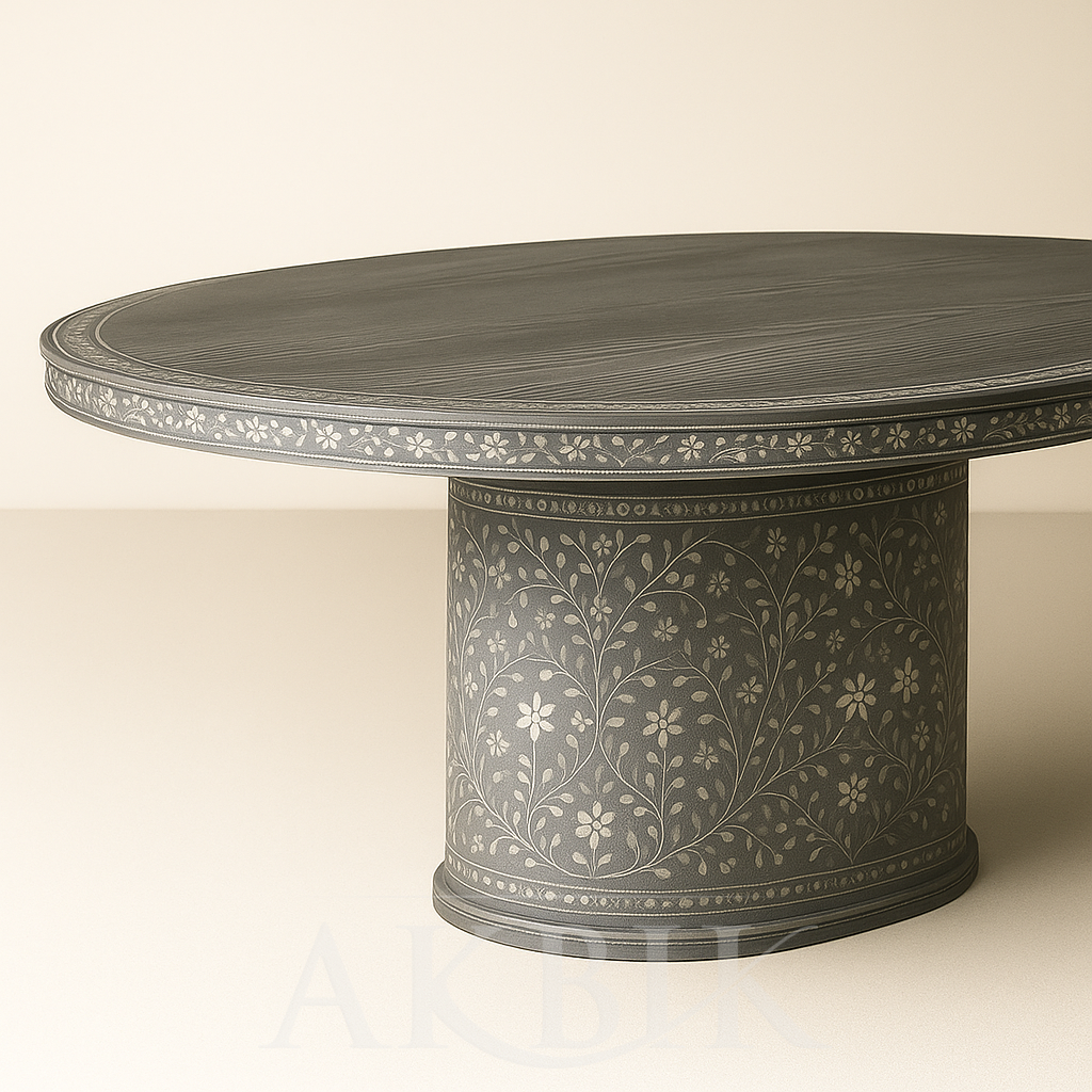 Ebonia – Oval Ebonized Walnut Dining Table with Mother-of-Pearl Inlay | Custom Sizes Available