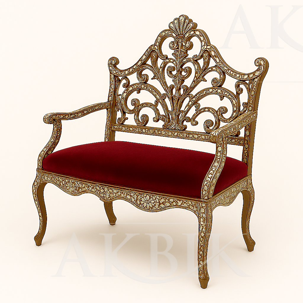 Entryway Bench - Handcrafted Syrian-Inspired Settee with Custom COM Upholstery