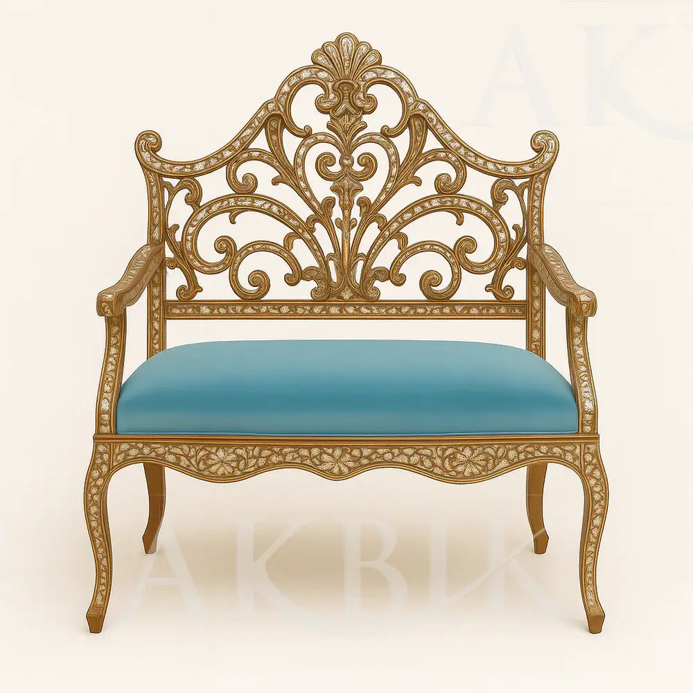 Entryway Bench - Handcrafted Syrian-Inspired Settee with Custom COM Upholstery