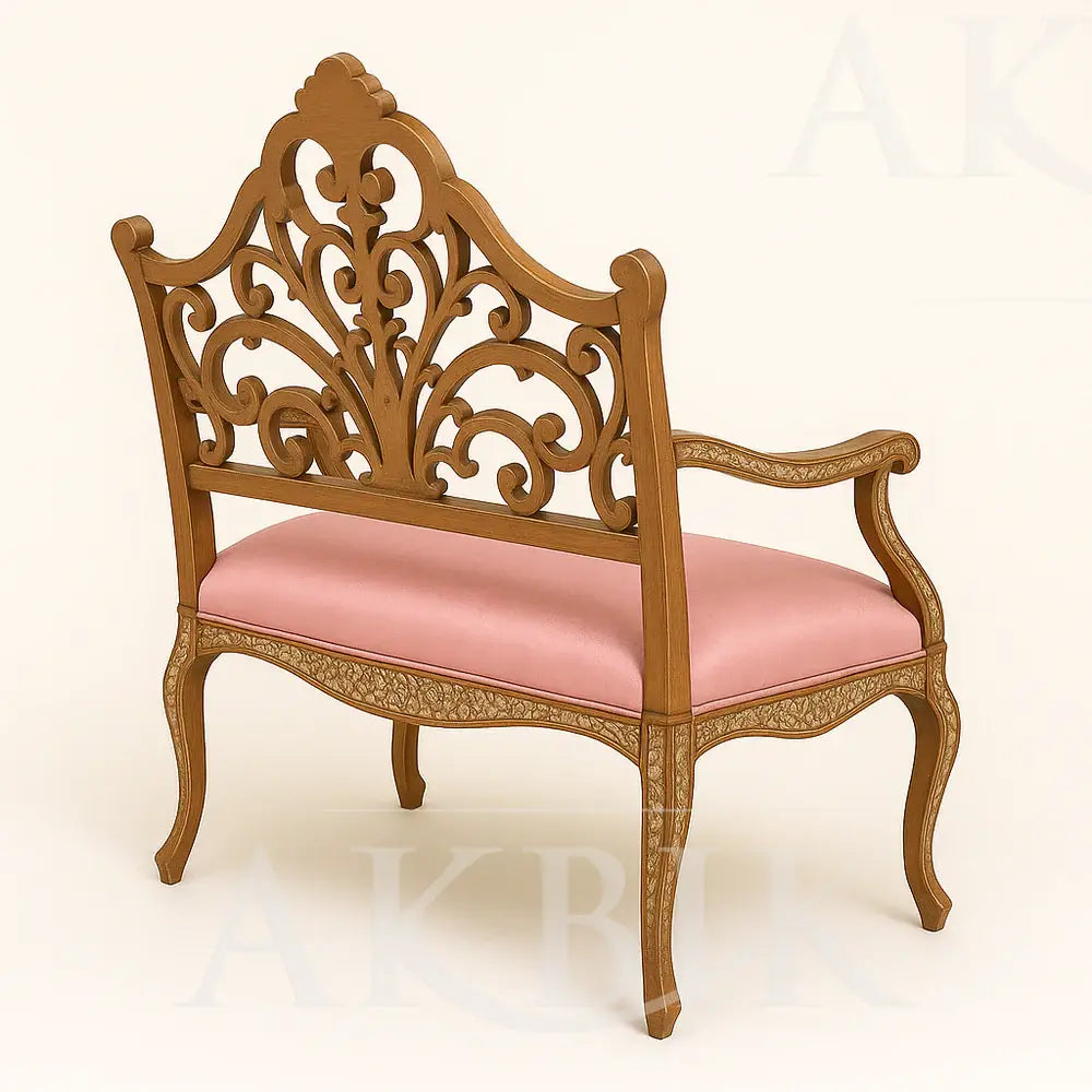 Entryway Bench - Handcrafted Syrian-Inspired Settee with Custom COM Upholstery
