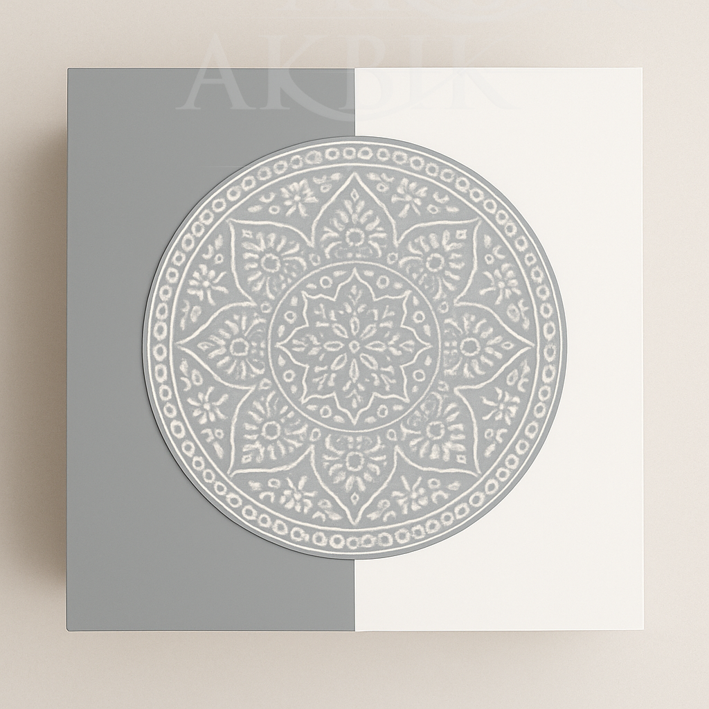 Decorative wall art with a mandala design on a gray background