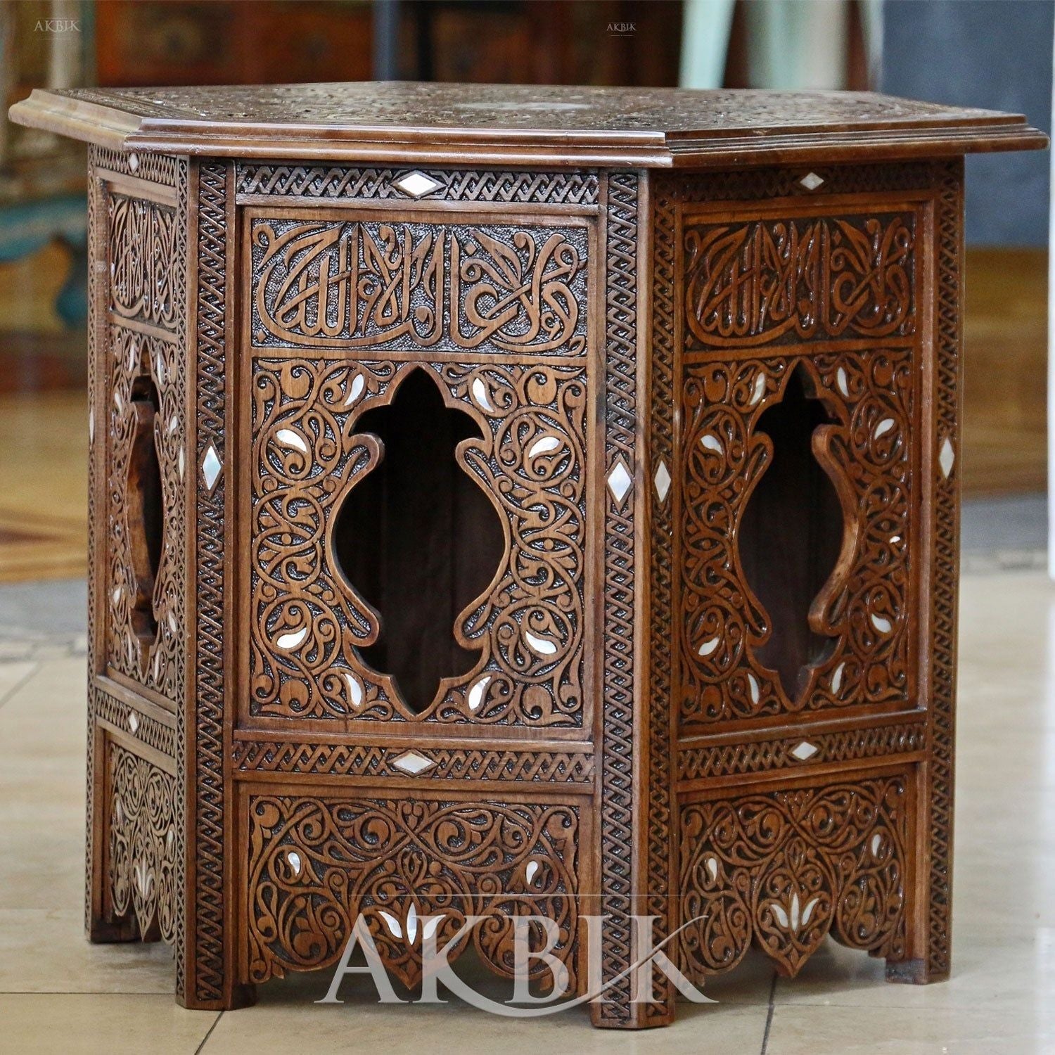 ANCIENT REVIVAL SIDE TABLE - HAND INLAID WITH MOTHER OF PEARL - AKBIK Furniture & Design