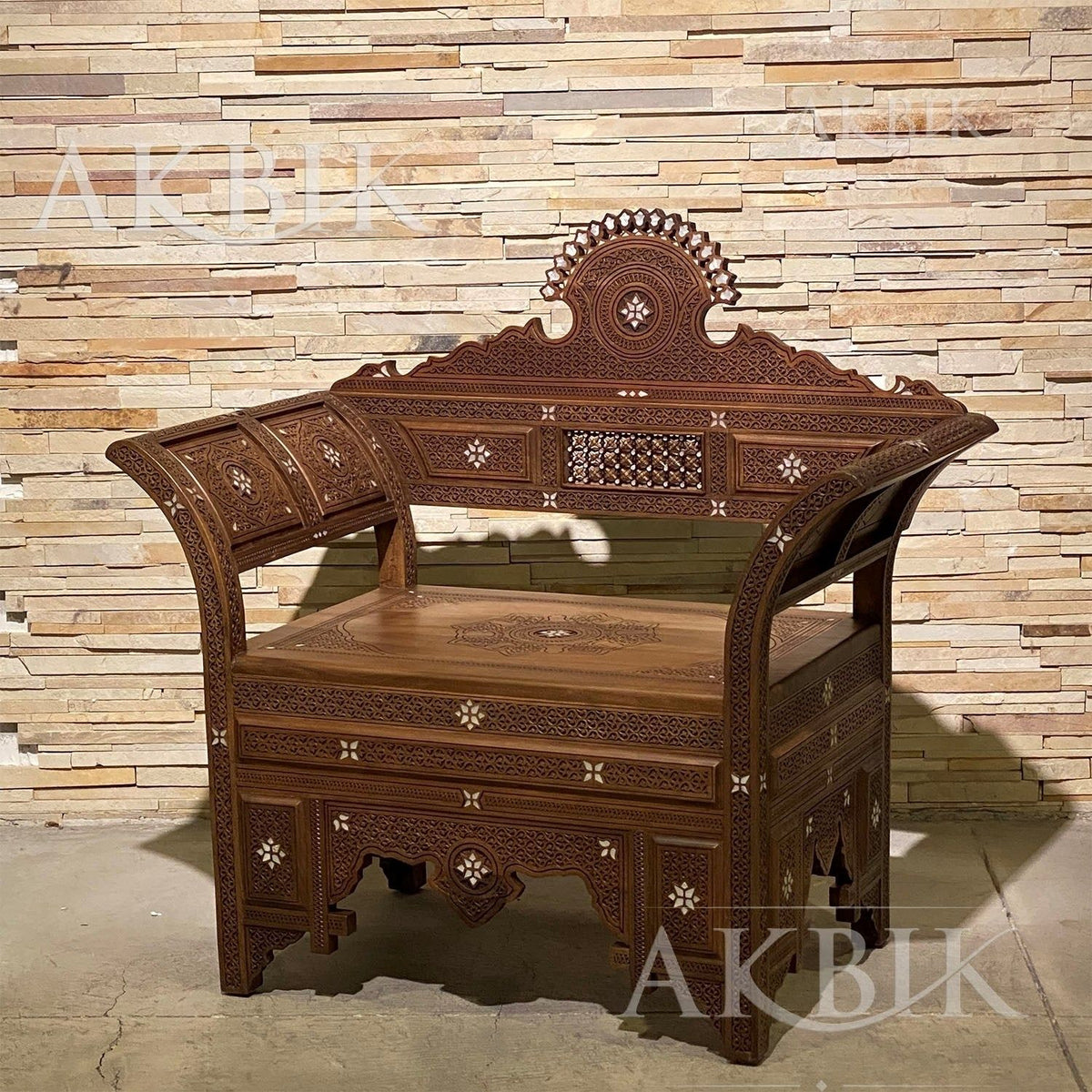 Solid Wood Mother of Pearl Arabesque Chair - Ancient Wings Design ...