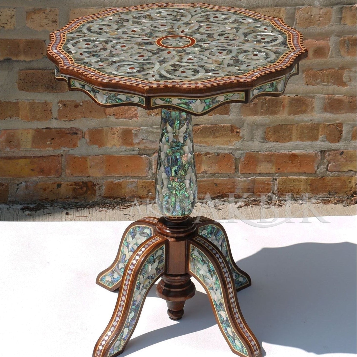 Side table handcrafted Awith balone & mother of Pearl inlaye: Luminous Aurora Design