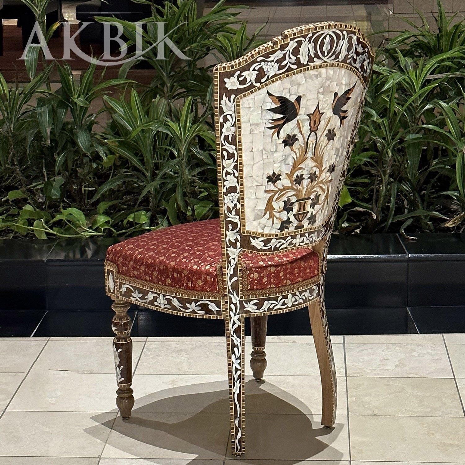Birds of Paradise Mother of Pearl Armless Chair - AKBIK Furniture & Design