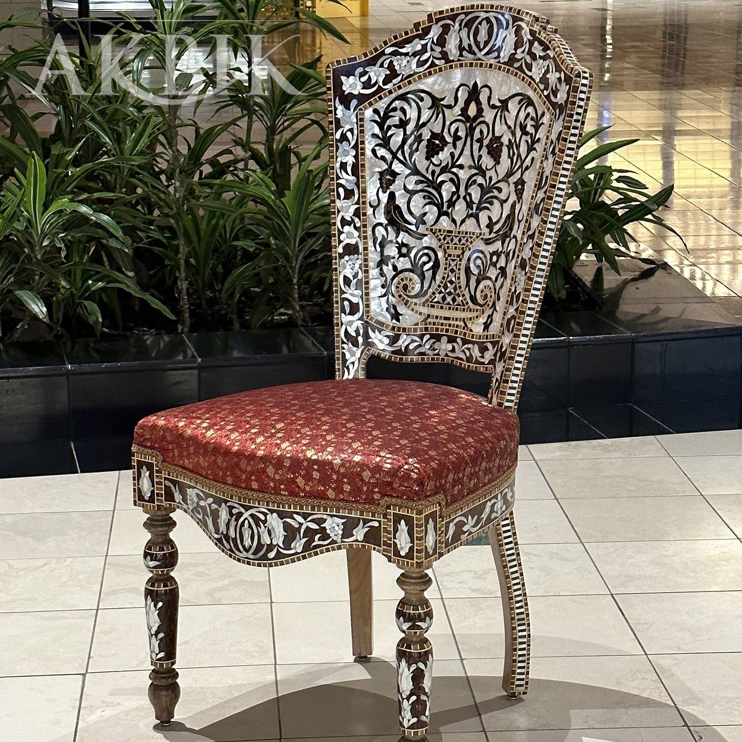 Birds of Paradise Mother of Pearl Armless Chair - AKBIK Furniture & Design