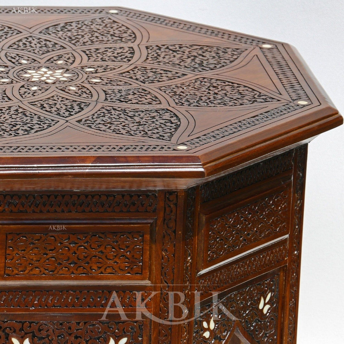 Levantine-Moroccan Hand-carved Table Inlaid With Mother of Pearl ...