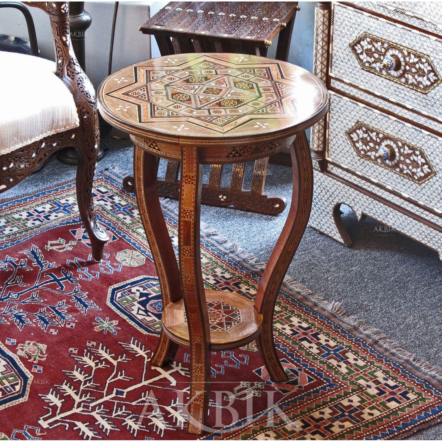 MOSAIC MARQUETRY HAND-MADE SIDE TABLE - AKBIK Furniture & Design