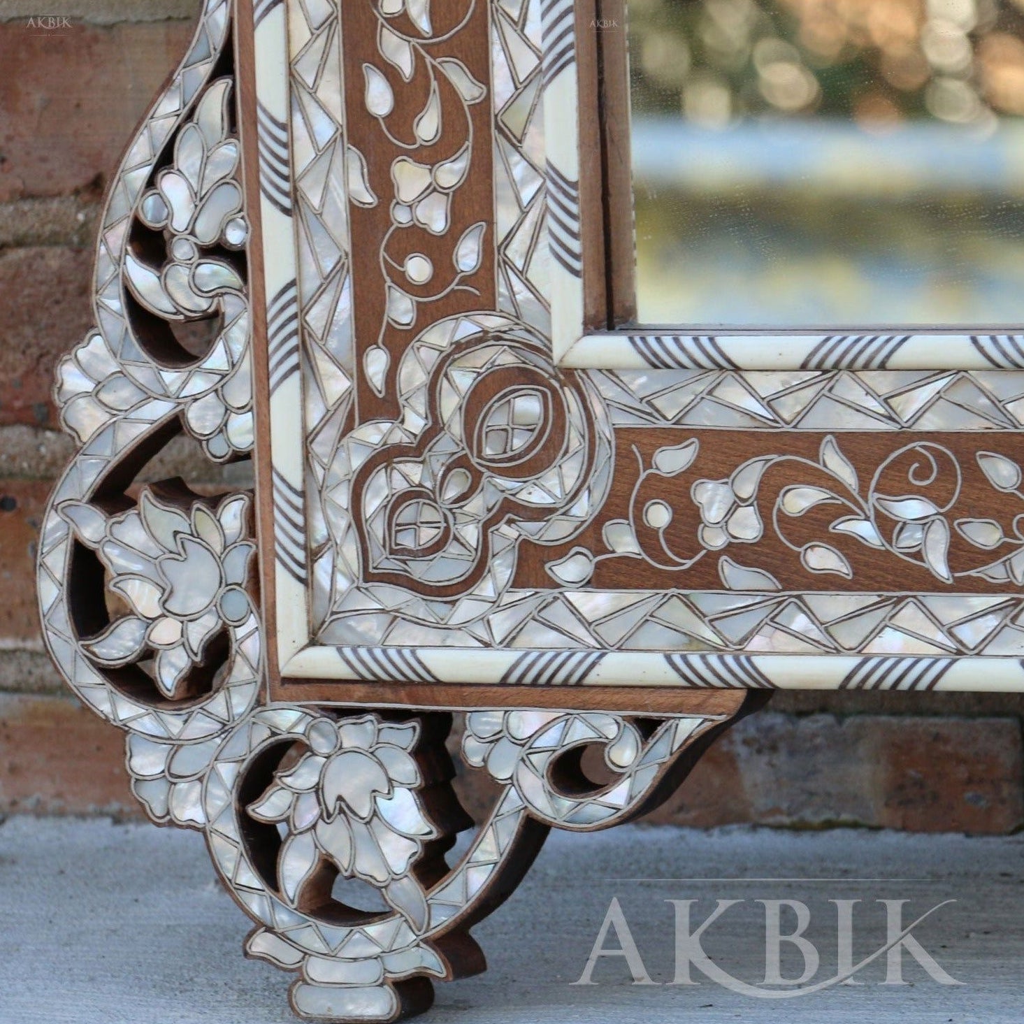 Nymphs’ Dream: Sculptural Mirror with Mother-of-Pearl Inlay in Ornate Floral Motifs - AKBIK Furniture & Design